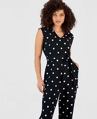 Anne Klein Essentials Petite Printed Tie-Waist Jumpsuit