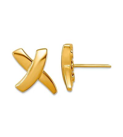 Solid 18k Yellow Gold 16.5x11mm X Button Post Earrings