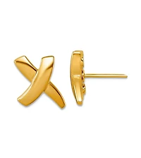 Solid 18k Yellow Gold 16.5x11mm X Button Post Earrings