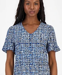 Anne Klein Essentials Petite Printed Ruffle-Sleeve Top