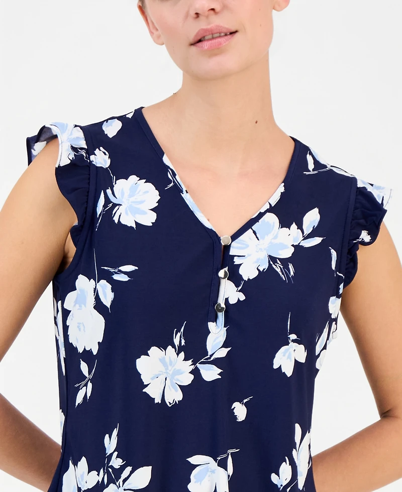 Anne Klein Essentials Petite Short-Sleeve V-Neck Button-Front Top