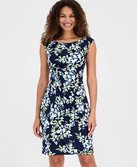 Connected Women's Printed Round-Neck Faux-Wrap Dress