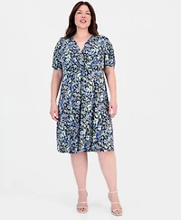 Connected Plus Surplice-Neck Short-Sleeve Dress