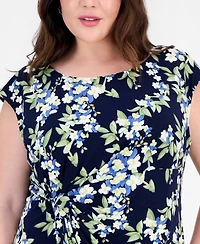 Connected Plus Printed Round-Neck Faux-Sarong Dress