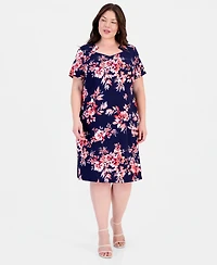 Connected Plus Printed Cutout-Neck Sheath Dress