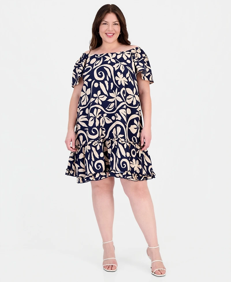 Robbie Bee Plus Printed Square-Neck Shift Dress
