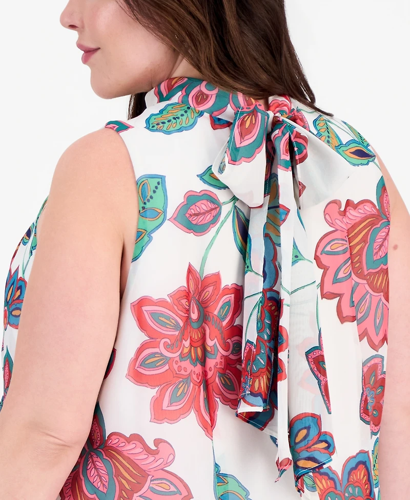 Robbie Bee Plus Printed Mock-Neck Sleeveless Dress