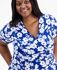 Robbie Bee Plus Printed Faux-Wrap Asymmetric-Tier Dress