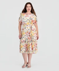 Sandra Darren Plus Tiered Flutter-Sleeve Dress