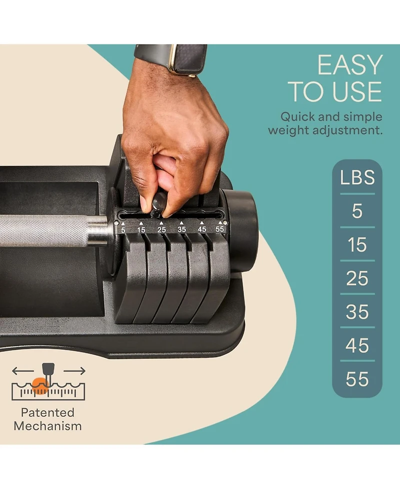 Lifepro Adjustable Dumbbell Set with Rack – 5-in-1 Quick-Change Hand Weights, 15lb, 25lb, or 43lb – Compact Adjustable Dumbbells for Men