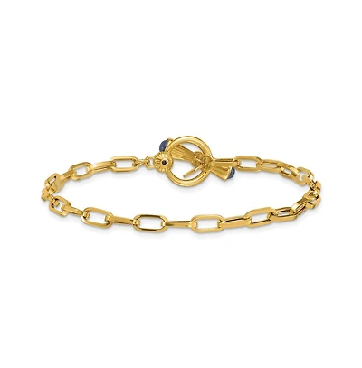 Curata Jewelry Solid 18k Yellow Gold Italian Paperclip Chain Sapphire Endcap Toggle Bracelet