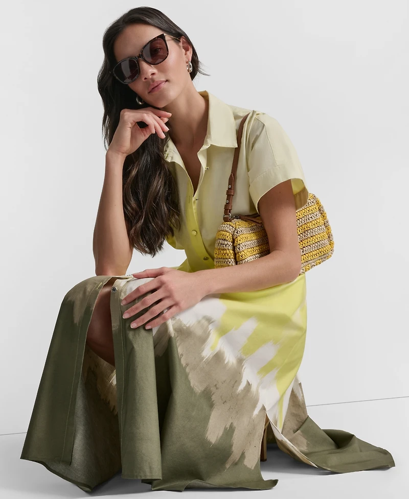 Dkny Women's Short-Sleeve Collared Printed Button-Front Dress