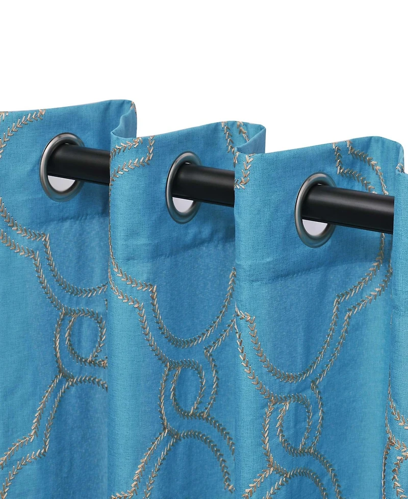 Superior Moroccan Geometric Trellis Semi-Sheer Window Curtain Panel Set with Grommet Header, 52 X 96