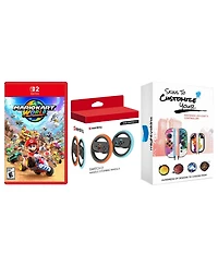 Nintendo Mario Kart World for Switch 2 and Sentriq Steering Wheel Set with MightySkins Joy-Con Controller Skin Code Bundle
