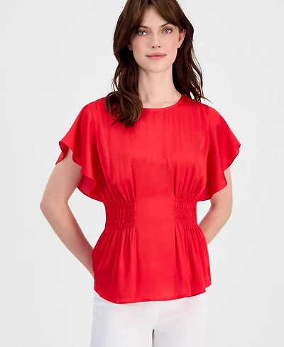 Anne Klein Women's Flutter-Sleeve Smocked-Waist Top