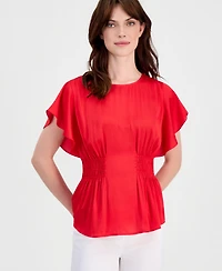 Anne Klein Women's Flutter-Sleeve Smocked-Waist Top