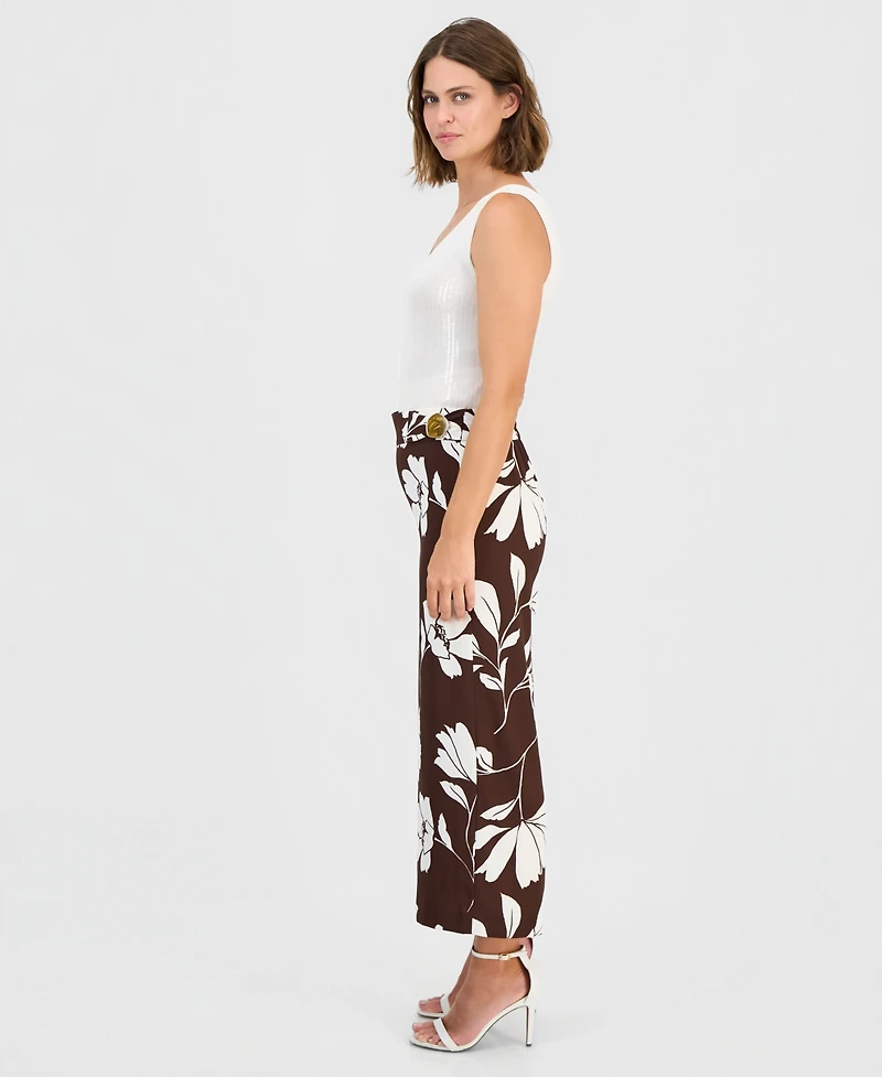 Anne Klein Petite Cropped Floral Print Pants