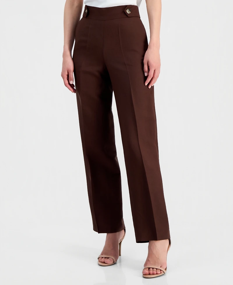 Anne Klein Women's Linen-Blend Pull On Wide-Leg Pants