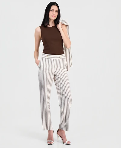 Anne Klein Women's Linen-Blend Striped Pull-On Pants