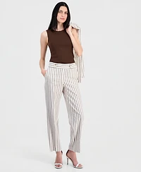 Anne Klein Women's Linen-Blend Striped Pull-On Pants