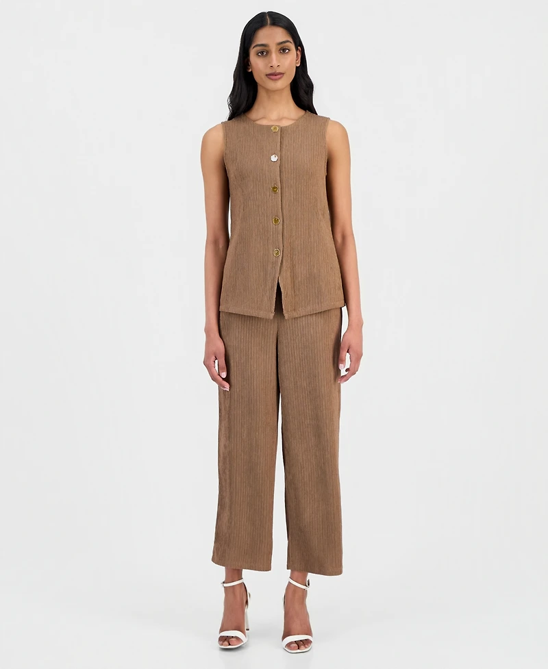 Anne Klein Women's Crinkle-Knit Sleeveless Button-Front Top