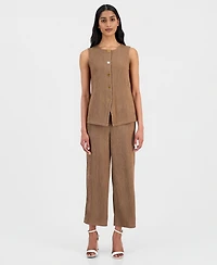 Anne Klein Women's Crinkle-Knit Sleeveless Button-Front Top