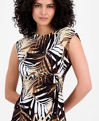 Anne Klein Women's Palm-Print Extended-Shoulder Tie-Waist Top