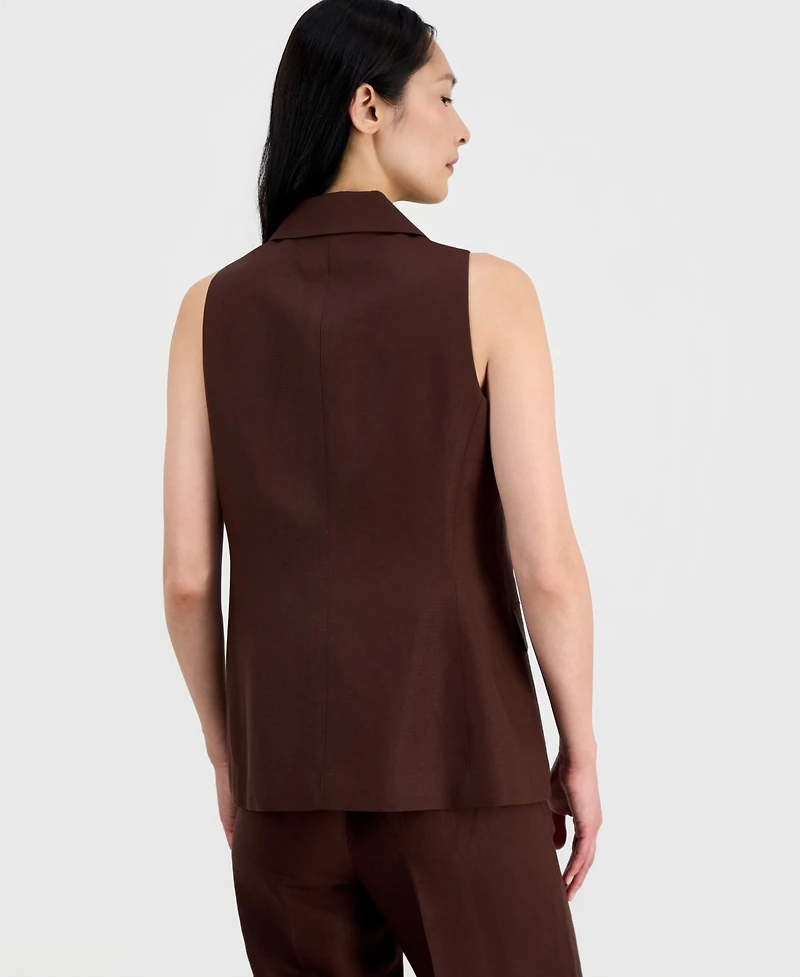 Anne Klein Women's Linen-Blend Two-Button Notch-Collar Vest