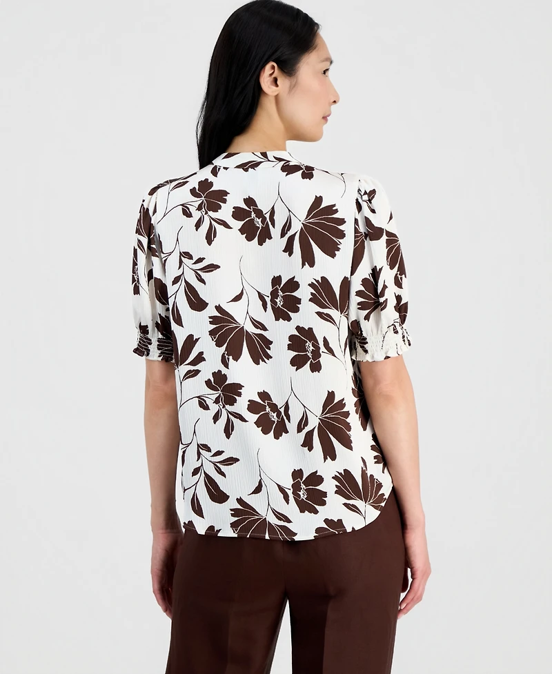 Anne Klein Petite Printed Y-Neck Pull-On Top