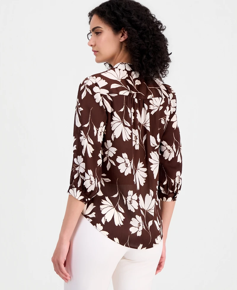 Anne Klein Women's Split-Neck 3/4-Sleeve Top