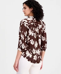 Anne Klein Women's Split-Neck 3/4-Sleeve Top