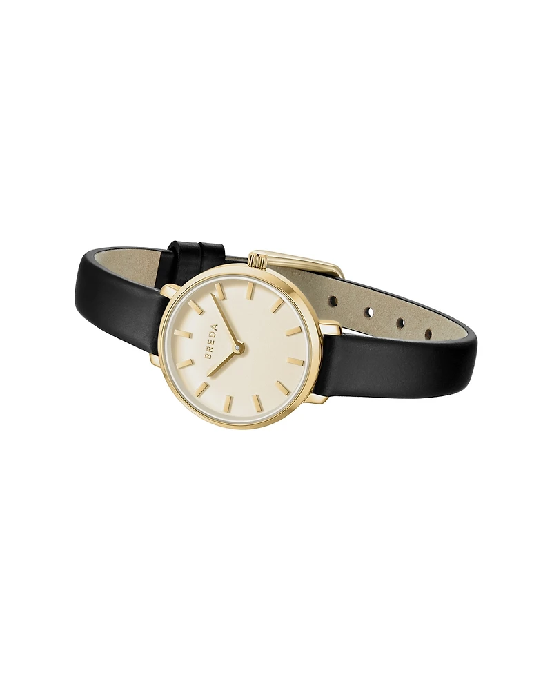 Breda Beverly 1730m Gold and Black Leather Band Watch, 25mm