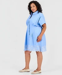 On 34th Trendy Plus Lotus Sprigs Cutwork Mini Shirtdress, Macy's Exclusive