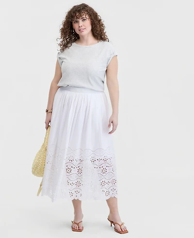 On 34th Trendy Plus Eyelet-Embroidered Midi Skirt, Macy's Exclusive