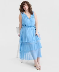 On 34th Trendy Plus Size Tiered Tie-Belt Maxi Dress, Macy's Exclusive