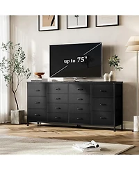 gaomon 63" W Long Fabric Dresser Tv Stand with 14 Drawers and Power Outlets, for 65–75 Inch TVs