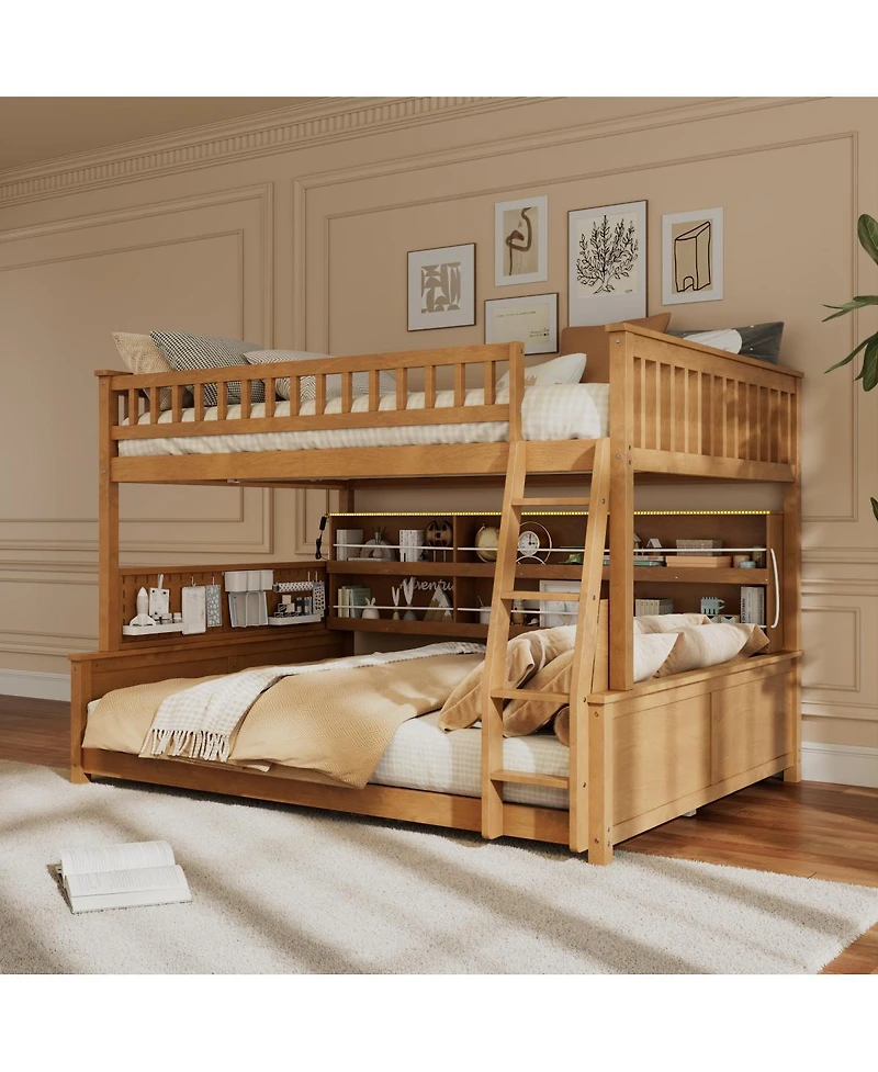 Streamdale Furniture Bunk Bed with Shelving, Lights & Pegboard