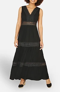 Yumi Women's Lace Trim Cotton Maxi Sun Dress