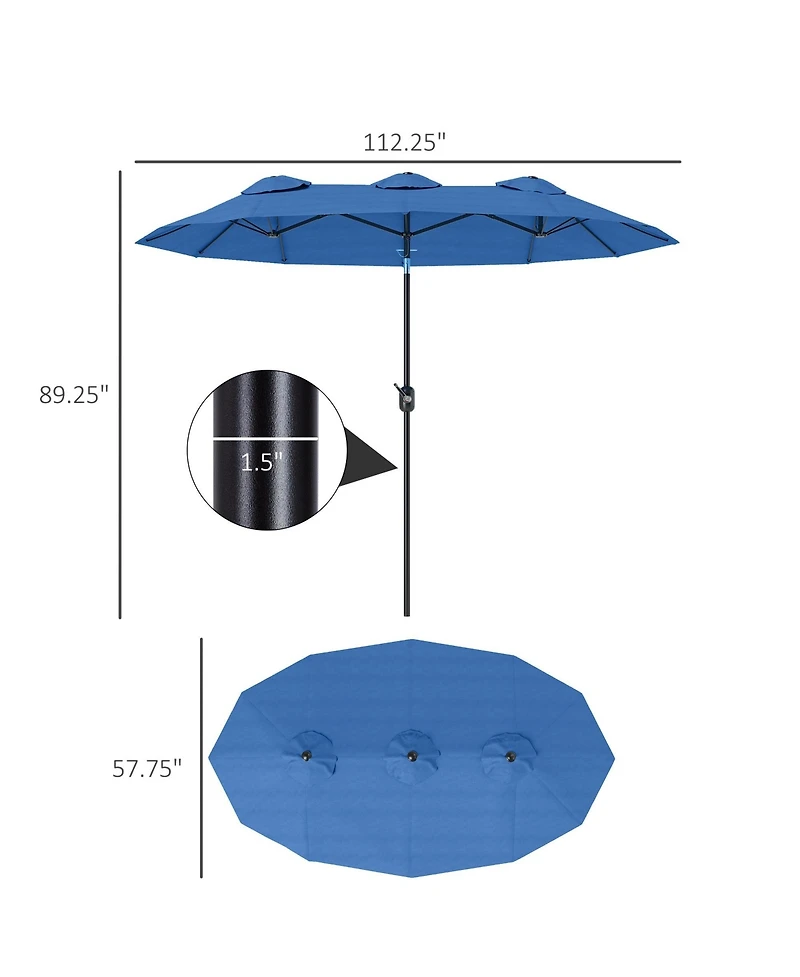 Clihome Outdoor Umbrella,Double-sided Patio Umbrella,with Push Button Tilt and Crank,3 Air Vents and 12 Ribs
