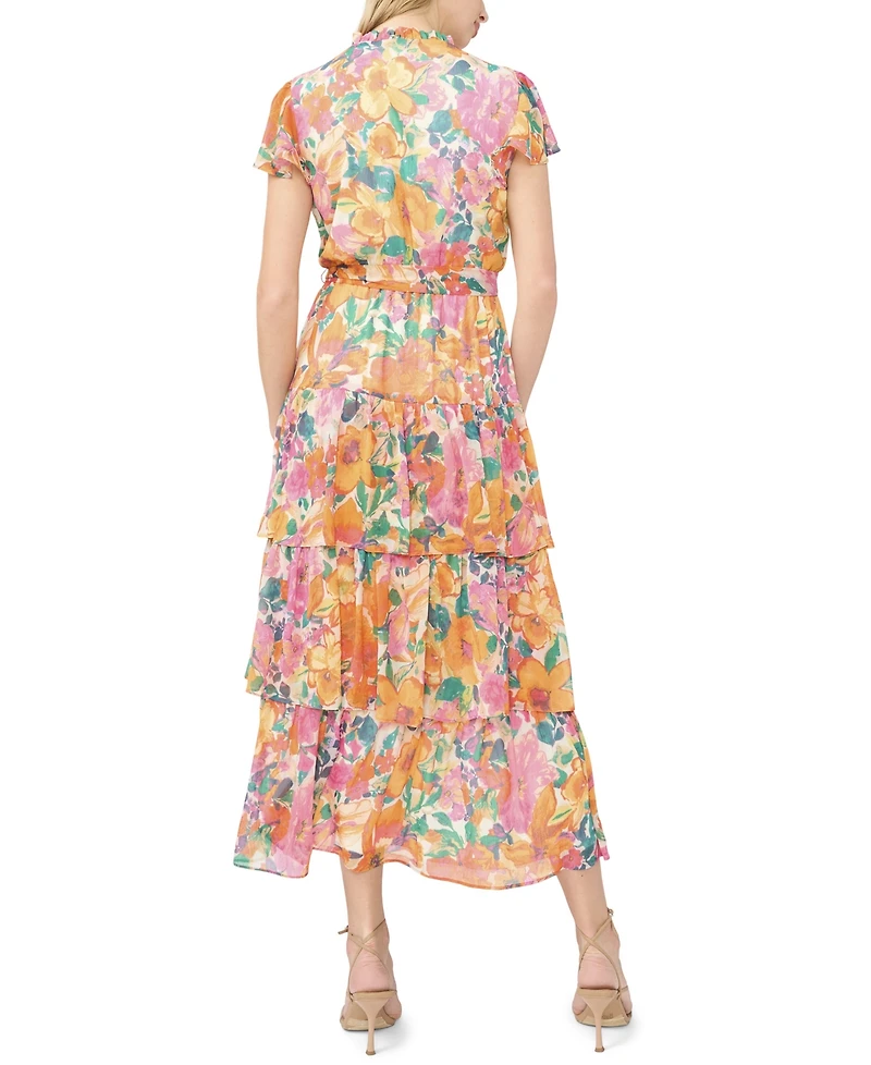 Sam & Jess Women's Tiered Floral Flutter-Sleeve Maxi Dress