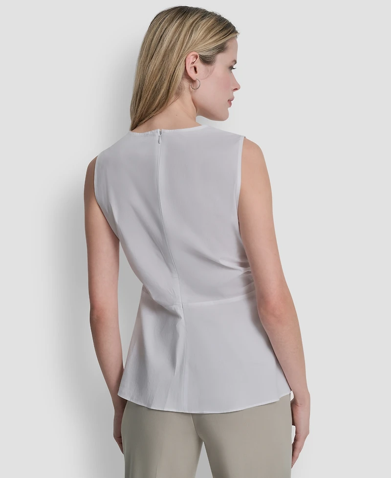 Dkny Women's Sleeveless Cotton Polin Ruched Front Top