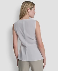 Dkny Women's Sleeveless Cotton Polin Ruched Front Top