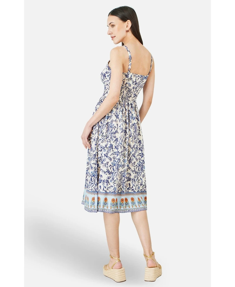 Yumi Women's Floral Border Print Midi Sun Dress