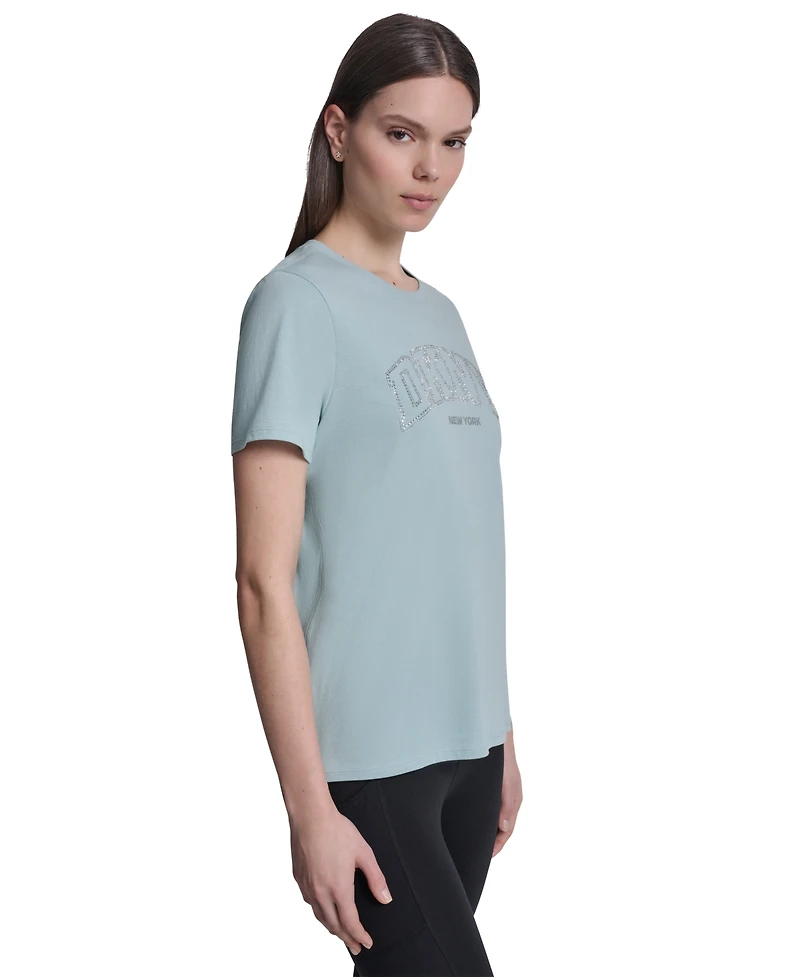 Dkny Sport Women's Rhinestone Varsity Logo Relaxed Fit Pull-On T-Shirt