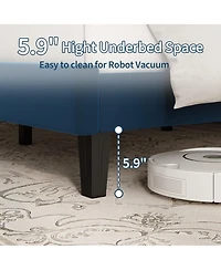 gaomon Velvet Upholstered Adjustable Vertical Tufted Headboard & Bed Frame