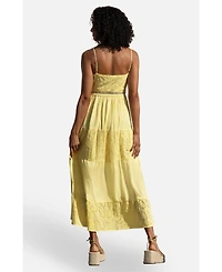 Yumi Women's Cotton Lace Trim Midi Dress