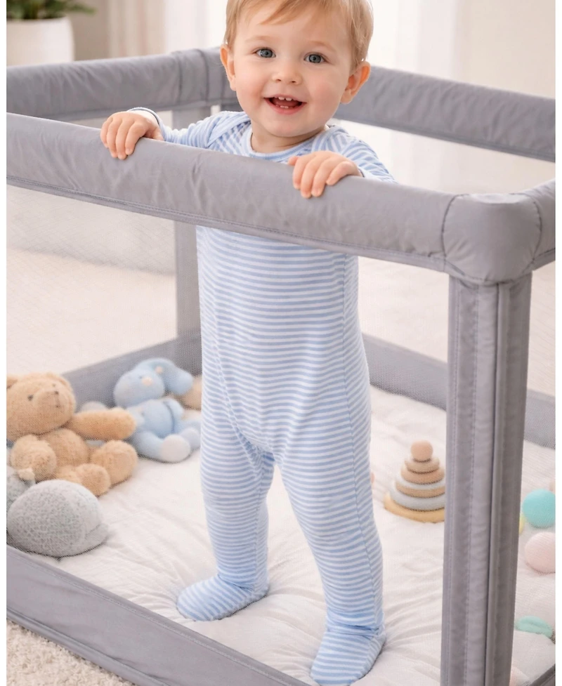 MeMoi Baby Boys Striped Shoulder Flap Footie