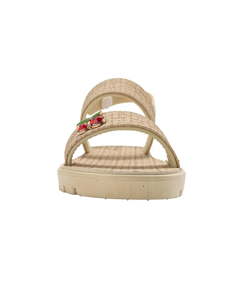 Bebe Girls Pcu Sandal with Embossed Woven and Fruit Charm