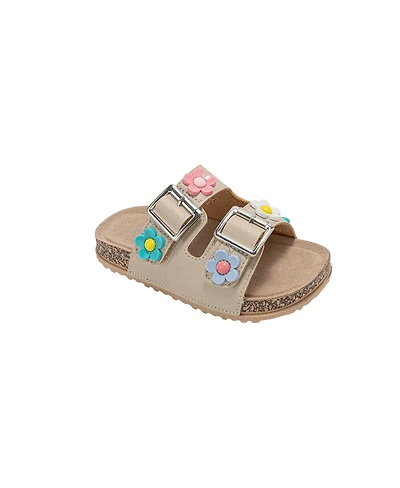 Bebe Big Girls Footbed Sandals - Lightweight and comfy, with Adjustable Buckles Colorful Floral Charm Accents