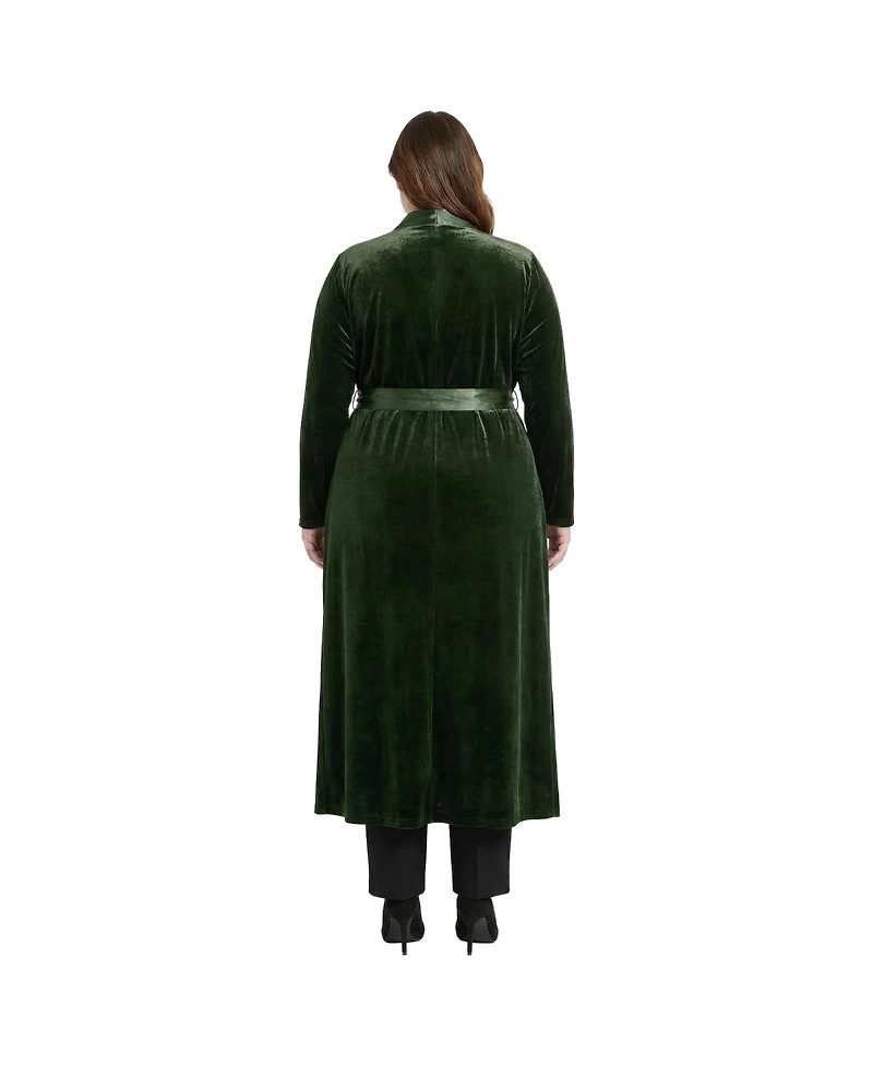 Standards & Practices Plus Velvet Wrap Satin Belt Long Coat